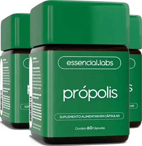 03 POTES do PRÓPOLIS VERDE com 1000mg por Dose - Extrato com Máxima Concentração e Biodisponibilidade - 60 Cápsulas