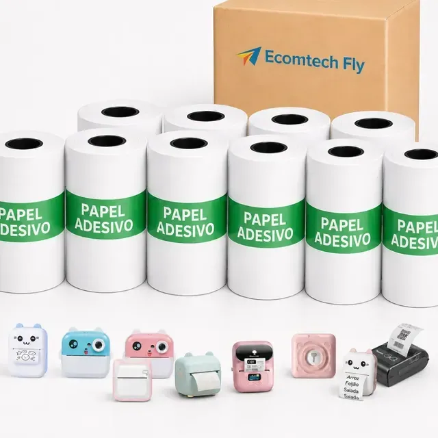 10 Rolos Bobinas Continua Papel Térmico Adesivo 57x30mm para Mini Impressora Portátil, Câmera Infantil que Imprime Fotos, Refil Autocolante Sem Tinta para Etiquetas, Recibos, Desenhos e QRCode, Kit
