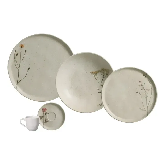 Aparelho De Jantar 30 Peças Stoneware Cinza Porto Brasil Bio Campestre