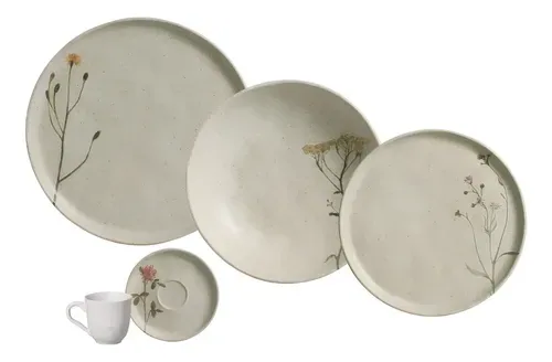 Aparelho de Jantar 30 Peças Stoneware Cinza Porto Brasil Bio Campestre