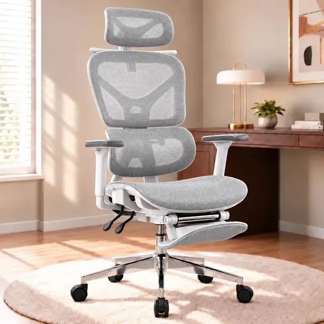 Cadeira de Escritório Presidente Sweet Studio Ergonômica Cinza Com Apoio Lombar e Para Pés