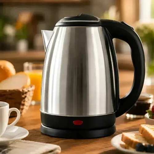 Chaleira Elétrica Inox 1,8 Litros Jarra Aquecedora Com Desligamento Automático e Base Giratória Aquecimento Rápido Alça Ergonômica Para Escritório Casa Cozinha Viagem Fervedor De Água Moderno