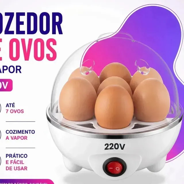 Cozedor De Ovos Elétrico Portatil Branco Cozinhar A Vapor Legumes 7 Ovos com Desligamento Automático