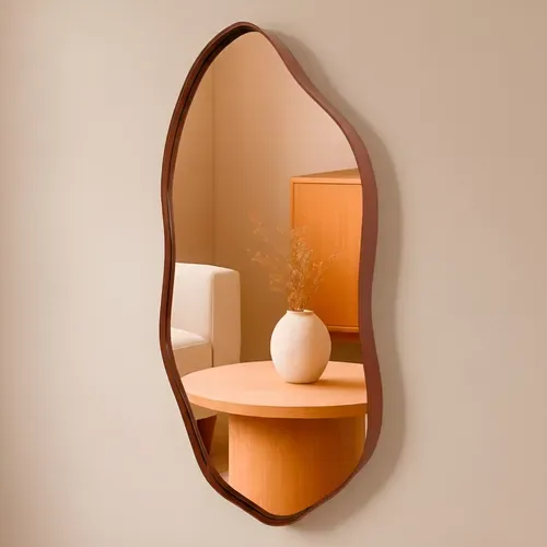 Espelho Orgânico 60x40 Decorativo Moldura Couro Moderno Sala Quarto Banheiro