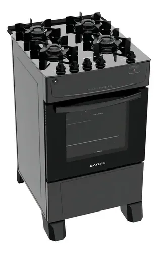 Fogão 4 Bocas Atlas Mônaco Top Glass com Mesa de Vidro e Acendimento Automático Preto Bivolt