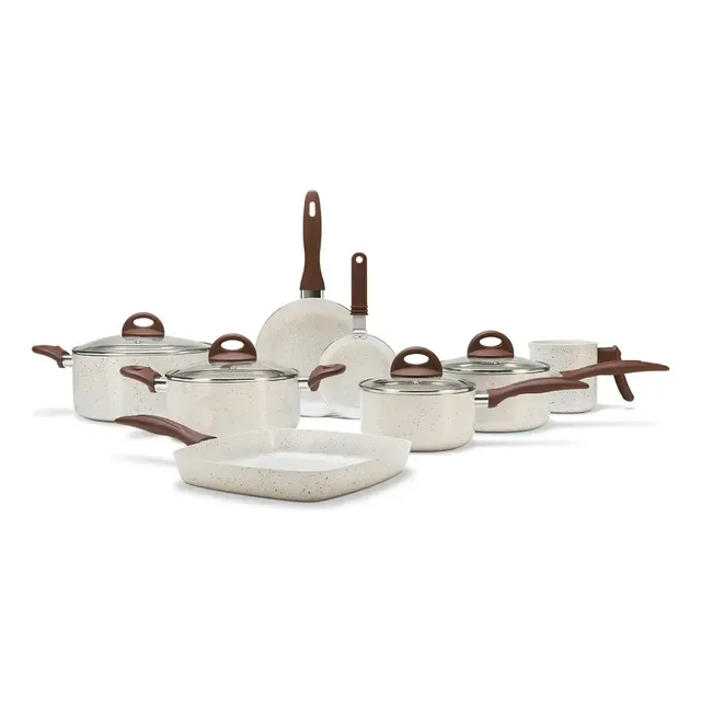 Jogo De Panelas Brinox Ceramic Life 8 Pçs Smart Plus Vanilla Baunilha