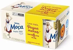 Leite Condensado Integral Moça, Lata, 395g, Pack com 6 Unidades