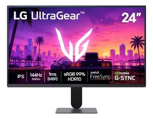 LG UltraGear Monitor Gamer 24" IPS 144Hz nativo, 1ms (MBR), Full HD (1920x1080), HDR10, NVIDIA G-SYNC, AMD FreeSync sRGB, Preto - 24G411B