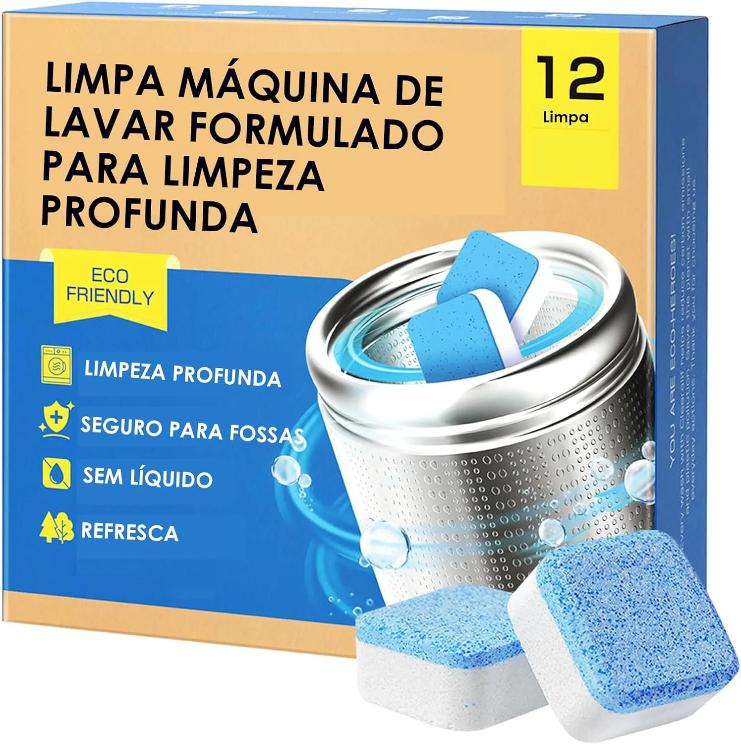 Pastilhas para Limpeza de Máquina de Lavar Roupas – Limpa Máquina Eficiente para Tampa Frontal e Superior (12)