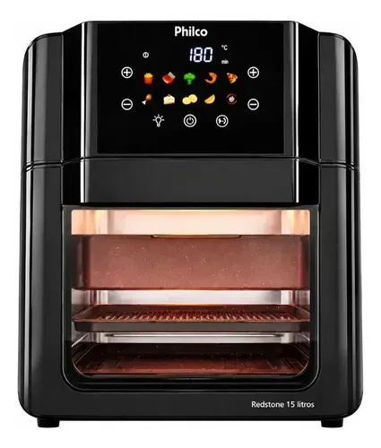 Philco PAF15C Fritadeira Air Fryer Oven 15 Litros Revestimento Redstone Porta Removível Luz Interna 10 Funções Preta