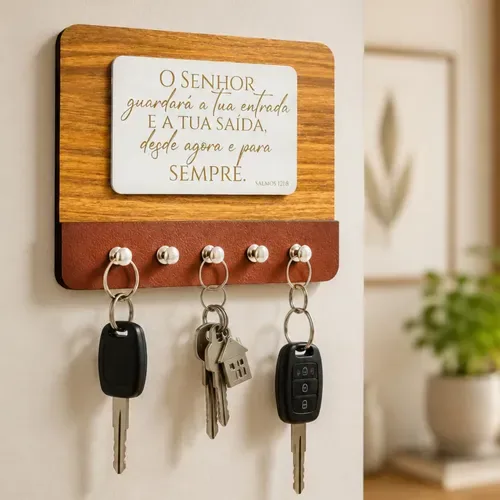 Porta Chaves Mdf Acabamento Em Couro E Frases Personalizadas