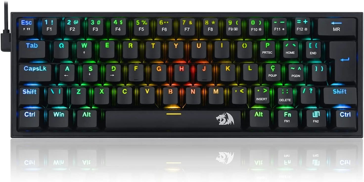 Teclado Mecânico Gamer Redragon Fizz RGB Preto Switch Azul Hotswap ABNT2 K617-RGB-B