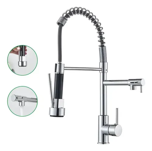 Torneira Gourmet Cozinha 50cm Metal Spray Duo Monocomando Acabamento Cromo Polido Espelhado Cor Cromado Winda