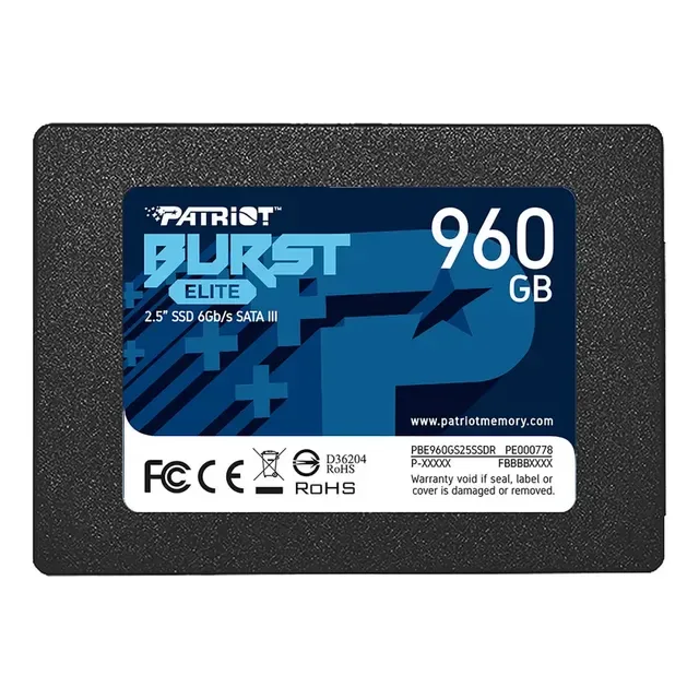 Unidade Ssd Para Notebook Patriot Sata3 2.5 Burst Elite Sata De 960 Gb Preto