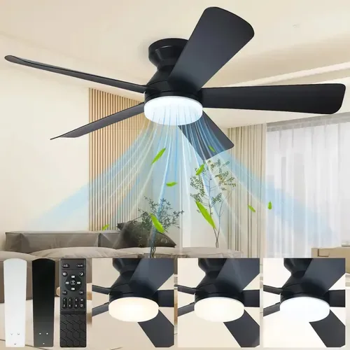 Ventilador de Teto 42" Com Luz LED, 5 Pás, Motor Silencioso e Controle Remoto Para Sala ou Quarto